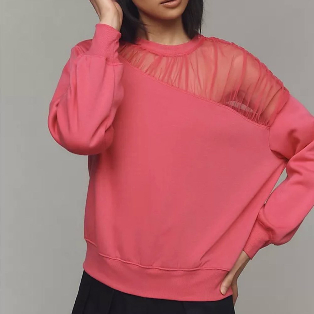 NEW Anthropologie Sheer Shoulder Pullover Knit Top Size XL